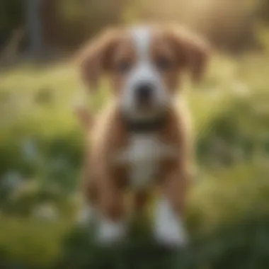 Puppy playing in a grassy field