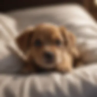 Puppy lying in its bed looking unwell