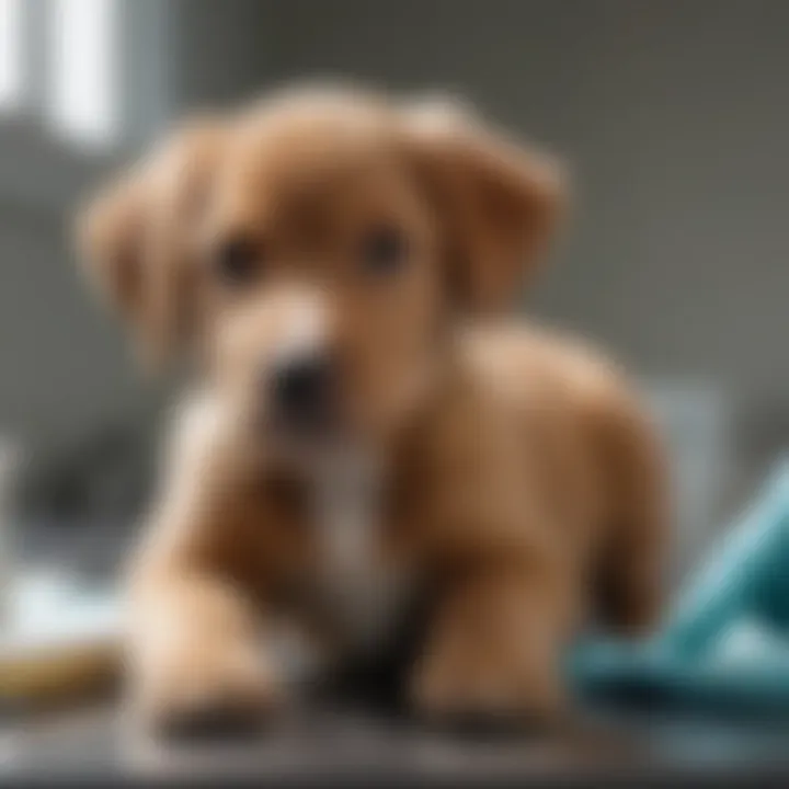 Veterinarian examining a puppy