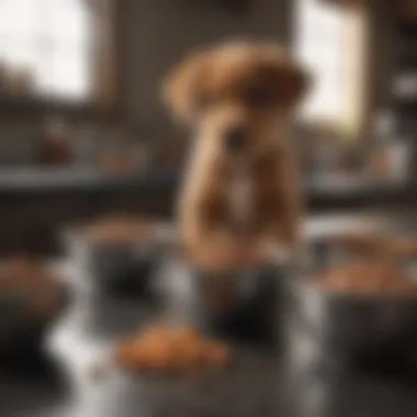 Nutritional food options for lab puppies displayed in bowls