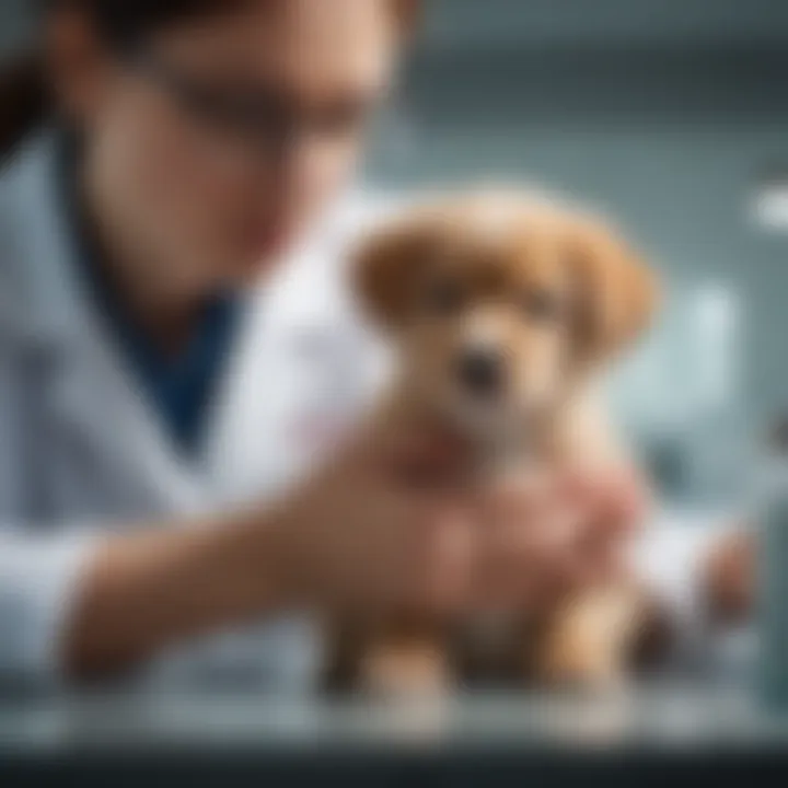 Veterinarian examining a lab puppy for health issues