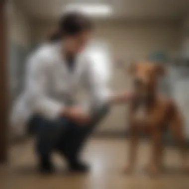 A veterinarian examining a dog for diarrhea-related issues