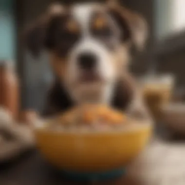 A bowl of nutritious food prepared for young puppies.