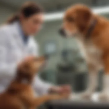 Veterinarian examining an older dog