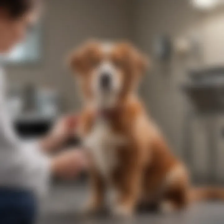 Pet owner consulting with a veterinarian about dog's health