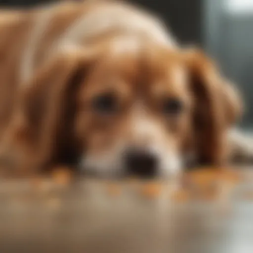 A close-up view of a dog exhibiting signs of distress due to gastrointestinal discomfort.