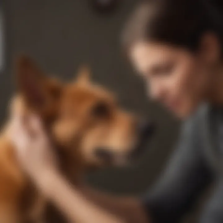 A dog owner checking their pet's ears at home