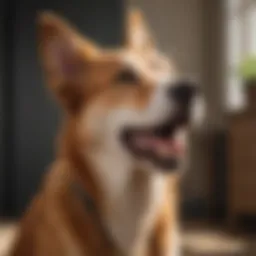 A dog exhibiting signs of panting in a warm environment