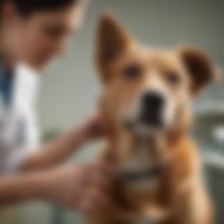 A veterinarian examining a dog for health concerns