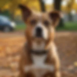 A dog looking anxious in a park setting