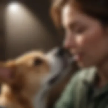 Dog owner administering ear drops to a pet