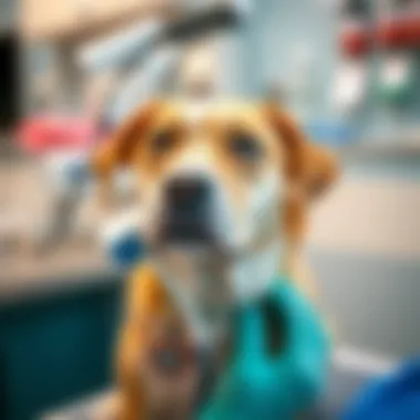 A pet receiving treatment in a veterinary clinic.