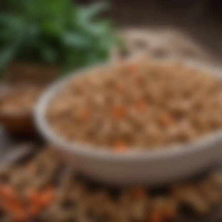 Close-up of a dog food bowl with varied kibble and fresh ingredients