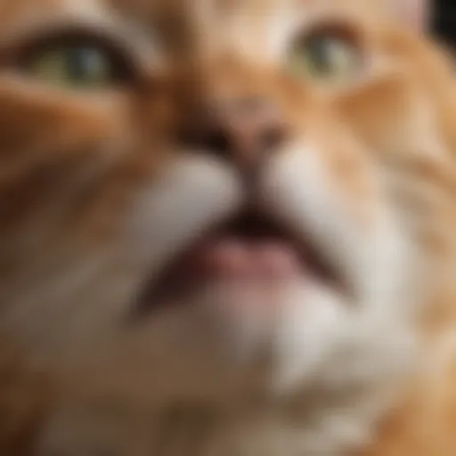 Close-up of a cat with its mouth slightly open, showcasing breathing patterns.