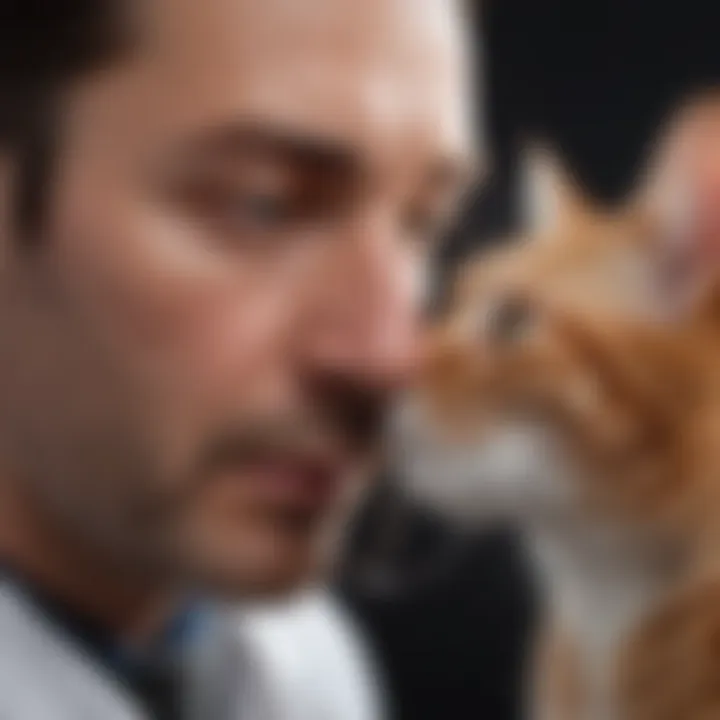 A veterinarian examining a cat's respiratory function with a stethoscope.