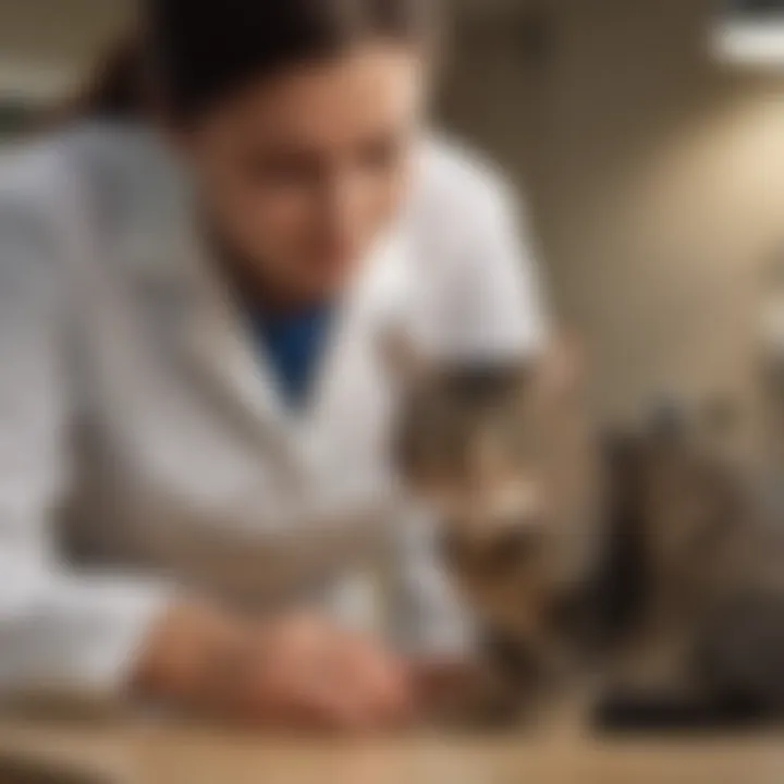 A veterinarian examining a cat during a health check-up