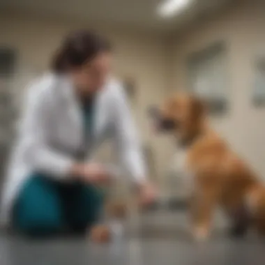 A veterinarian examining a dog to determine the cause of diarrhea