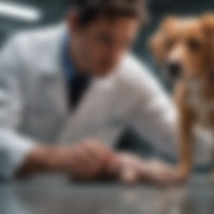 A veterinarian examining a dog for gastrointestinal issues