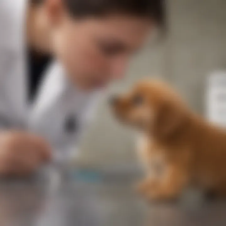 Veterinarian examining a puppy for giardia infection