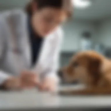 Veterinarian examining a dog for symptoms related to Giardia infection.