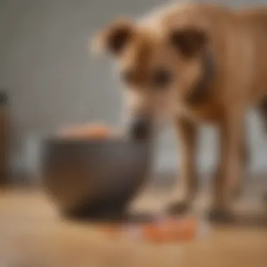 A bowl of medication next to a dog, illustrating treatment options for giardiasis.