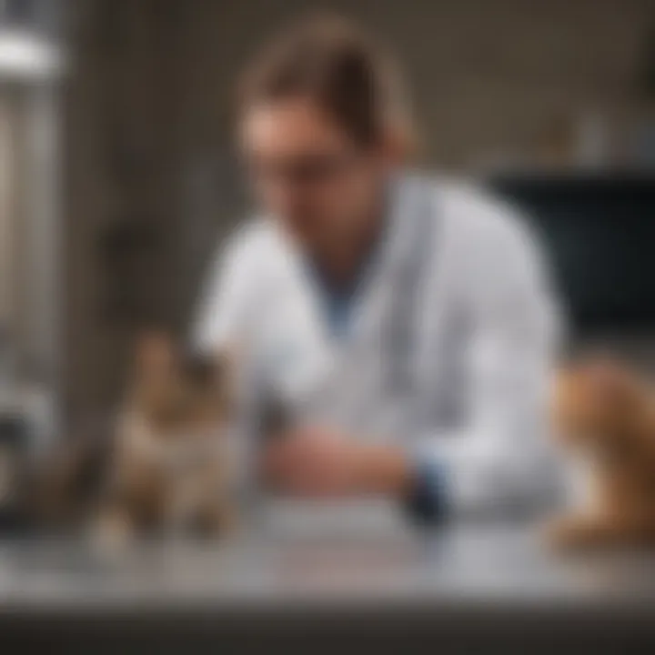 A cat owner consulting a veterinarian during a routine check-up