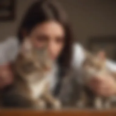 A cat showing signs of distress with a veterinarian examining it