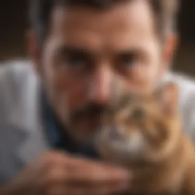 A veterinarian examining a cat, emphasizing the importance of professional diagnosis.