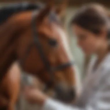 Veterinarian examining a horse, ensuring its health and wellness.