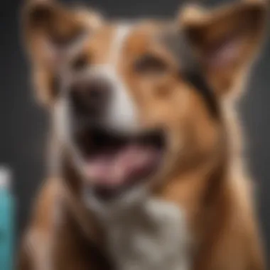 Pet owner brushing a dog's teeth with dental products