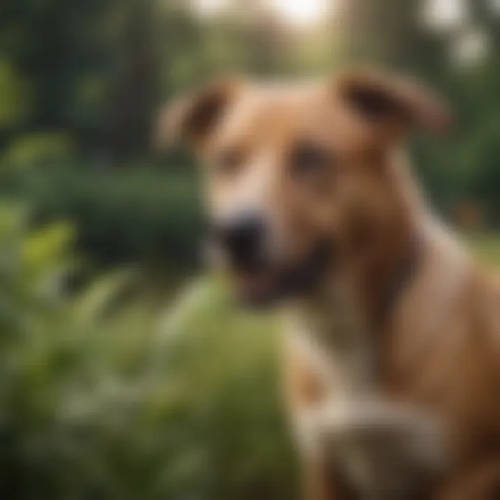 A dog exhibiting signs of distress after consuming a toxic plant