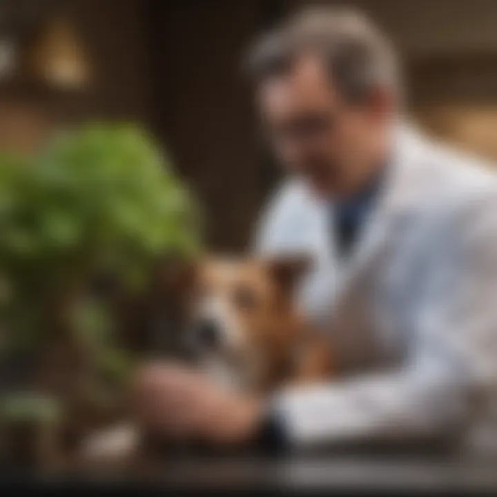 Veterinarian examining a dog for plant ingestion