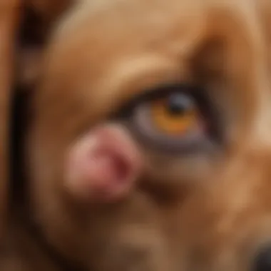 Close-up view of a dog's ear with signs of infection