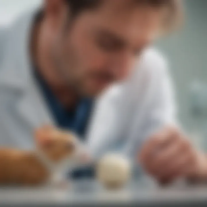 Veterinarian examining a pet for intestinal blockage