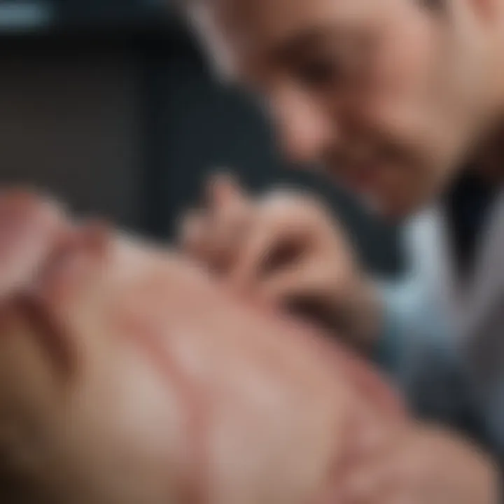 Close-up of a veterinarian examining a pet's abdomen