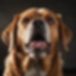 A close-up of a dog coughing, illustrating the symptoms of kennel cough.
