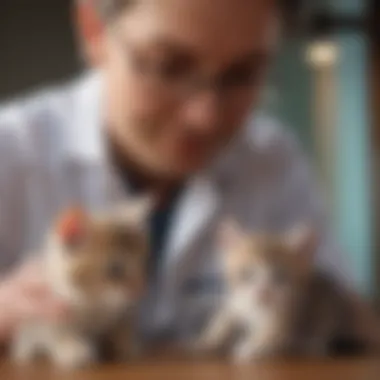 A veterinarian examining a kitten, emphasizing health checks