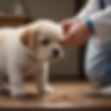 Veterinarian examining a puppy for diarrhea symptoms