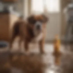 A concerned pet owner observing their dog showing signs of diarrhea.