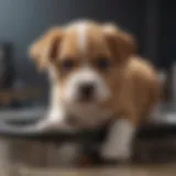 A close-up of a puppy experiencing liquid stool.