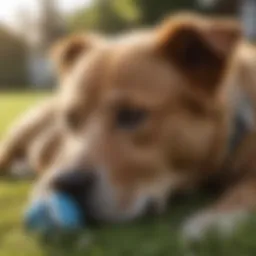 Dog with upset stomach lying on the grass