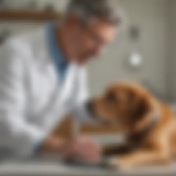 Veterinarian examining an older dog