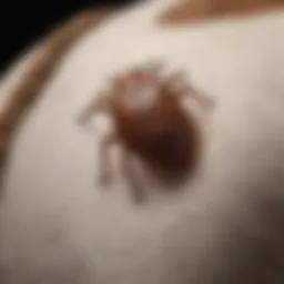 A close-up of a tick on a dog's skin, illustrating the risk of Lyme disease.