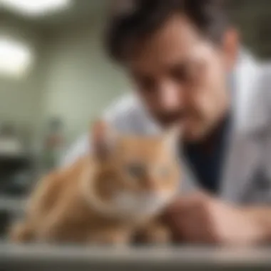 Veterinarian examining a male cat