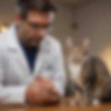 Veterinarian examining a male cat for urinary issues