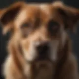 Close-up of a dog with a concerned expression due to gastrointestinal distress
