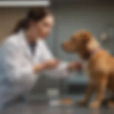 Veterinarian Consultation for Dog Diarrhea Veterinarian examining a dog in a clinical setting for gastrointestinal issues