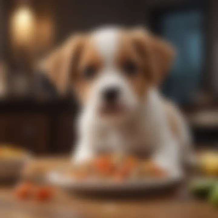 Close-up of a puppy's healthy food options for better digestion.