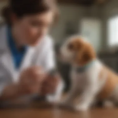 Veterinarian examining a puppy with digestive issues.