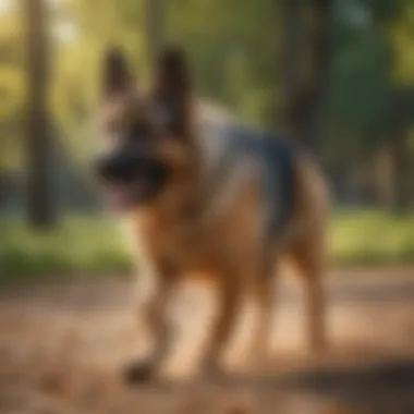 A German Shepherd playing happily in the park